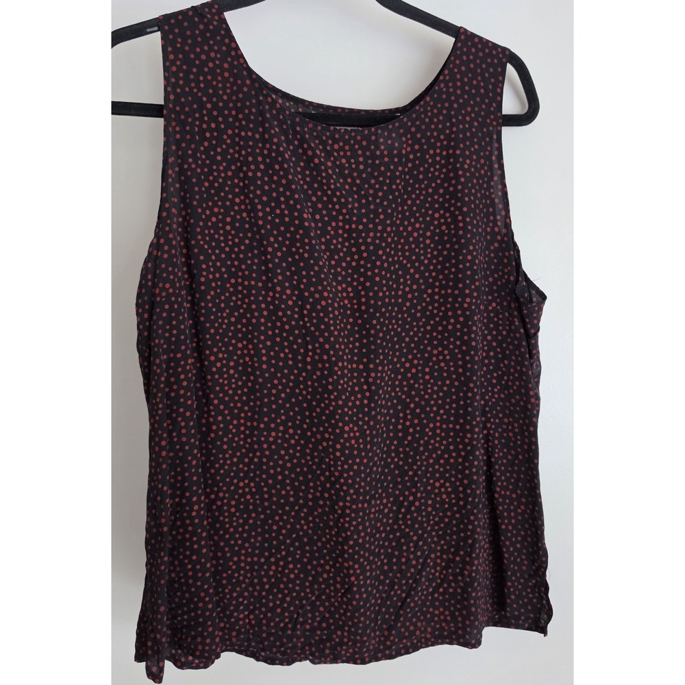 VTG Notations Tank Top Women L Black Red Polka Dot Silk Sleeveless Camisole